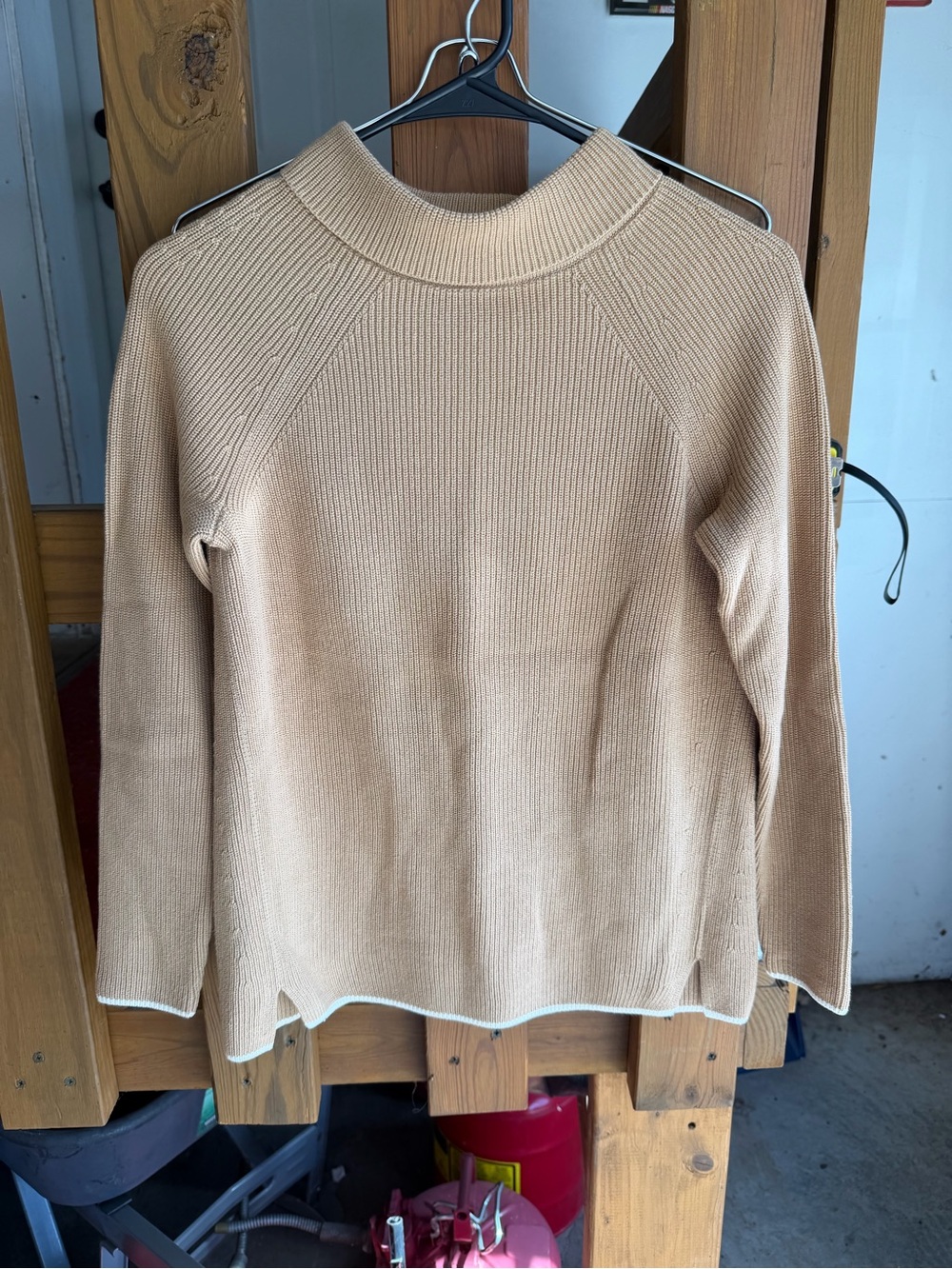 Beige Ribbed Mock Neck Women's Sweater